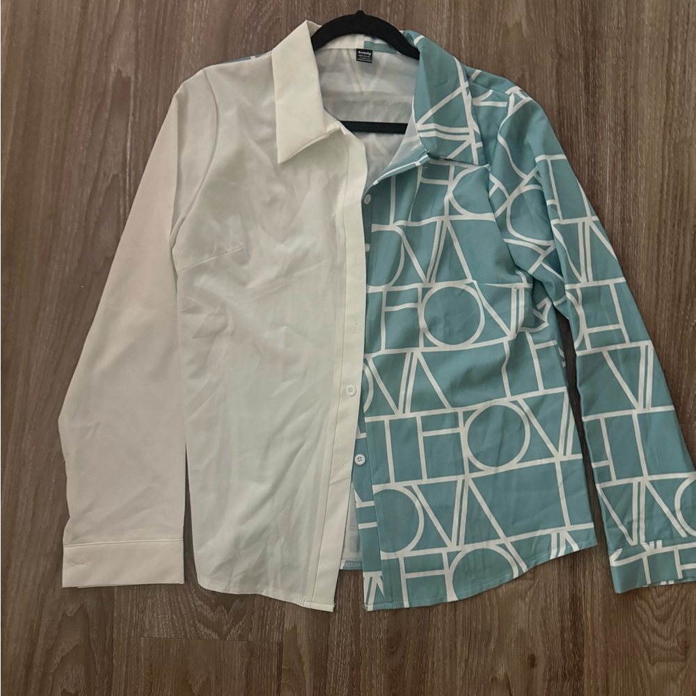 Two-Tone Button-Up Shirt by SHEIN
